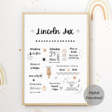 Load image into Gallery viewer, Personalised Baby Birth Details Poster | Baby Keepsake | New Baby Gift - Digital Print Only