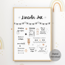 Load image into Gallery viewer, Personalised Baby Birth Details Poster | Baby Keepsake | New Baby Gift - Digital Print Only