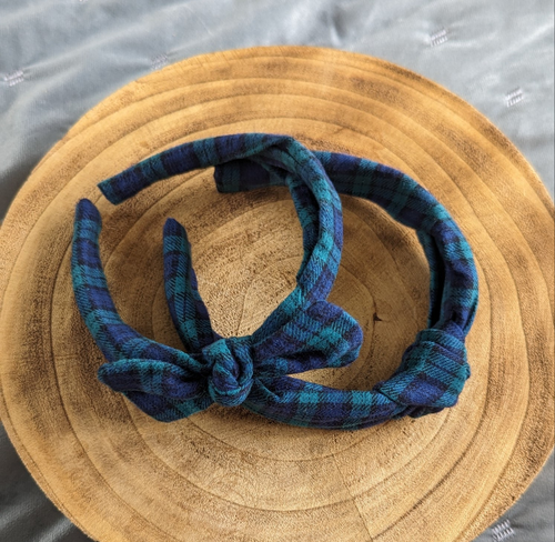 Mummy & Me Matching Topknot Headbands in Green & Blue Tartan