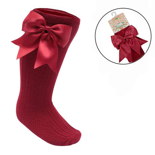 Burgundy Baby Bow Knee High Socks | Baby Special Occasion Knee High Socks