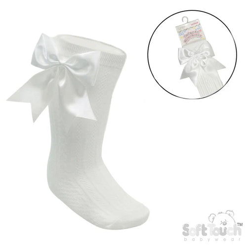 Cream Baby Bow Knee High Socks | Baby Special Occasion Knee High Socks