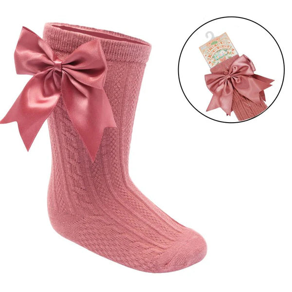 Dusky Pink Baby Bow Knee High Socks | Baby Special Occasion Knee High Socks