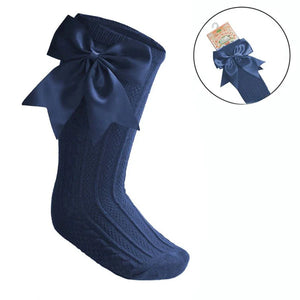 Steel Blue Baby Bow Knee High Socks | Baby Special Occasion Knee High Socks