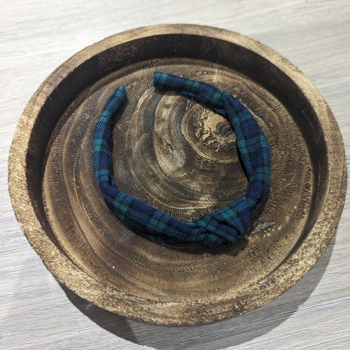 Child's Topknot Aliceband in Green/Blue Tartan