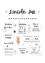 Load image into Gallery viewer, Personalised Baby Birth Details Poster | Baby Keepsake | New Baby Gift - Digital Print Only