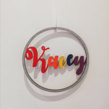 Load image into Gallery viewer, Patterned/themed Wooden Name Hoop - 30cm - Pixie &amp; Jax